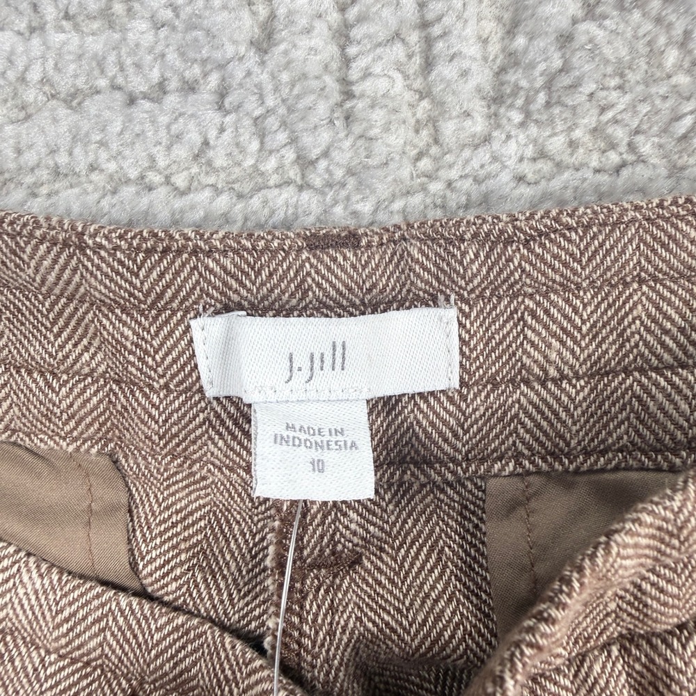 J Jill Herringbone Pants Womens 10 Brown Linen Cotton Straight Academia Coastal - Picture 8 of 12